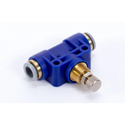 One-way flow regulator with push-in fitting