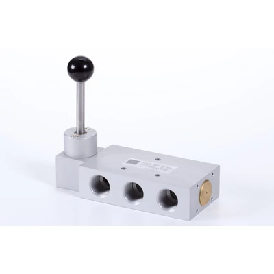 5/3-lever actuated valve with spring return, centre exhausted, G 3/4"